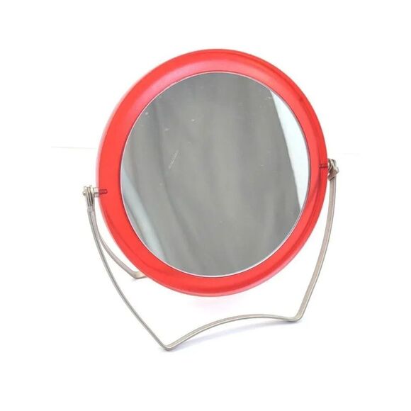 Travel vanity mirror swivel style Red Plastic Cover - Picture 1 of 16